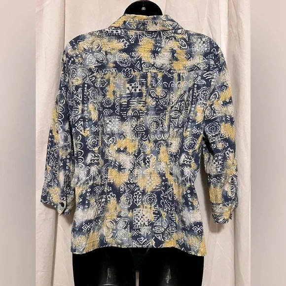 Christopher & Banks Blue/Yellow Zip Up Jacket 3/4 Sleeve Stretch Woman's Sz M - Picture 6 of 7